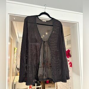 Vintage Y2K Open Knit Tie-Front Cardigan - Black